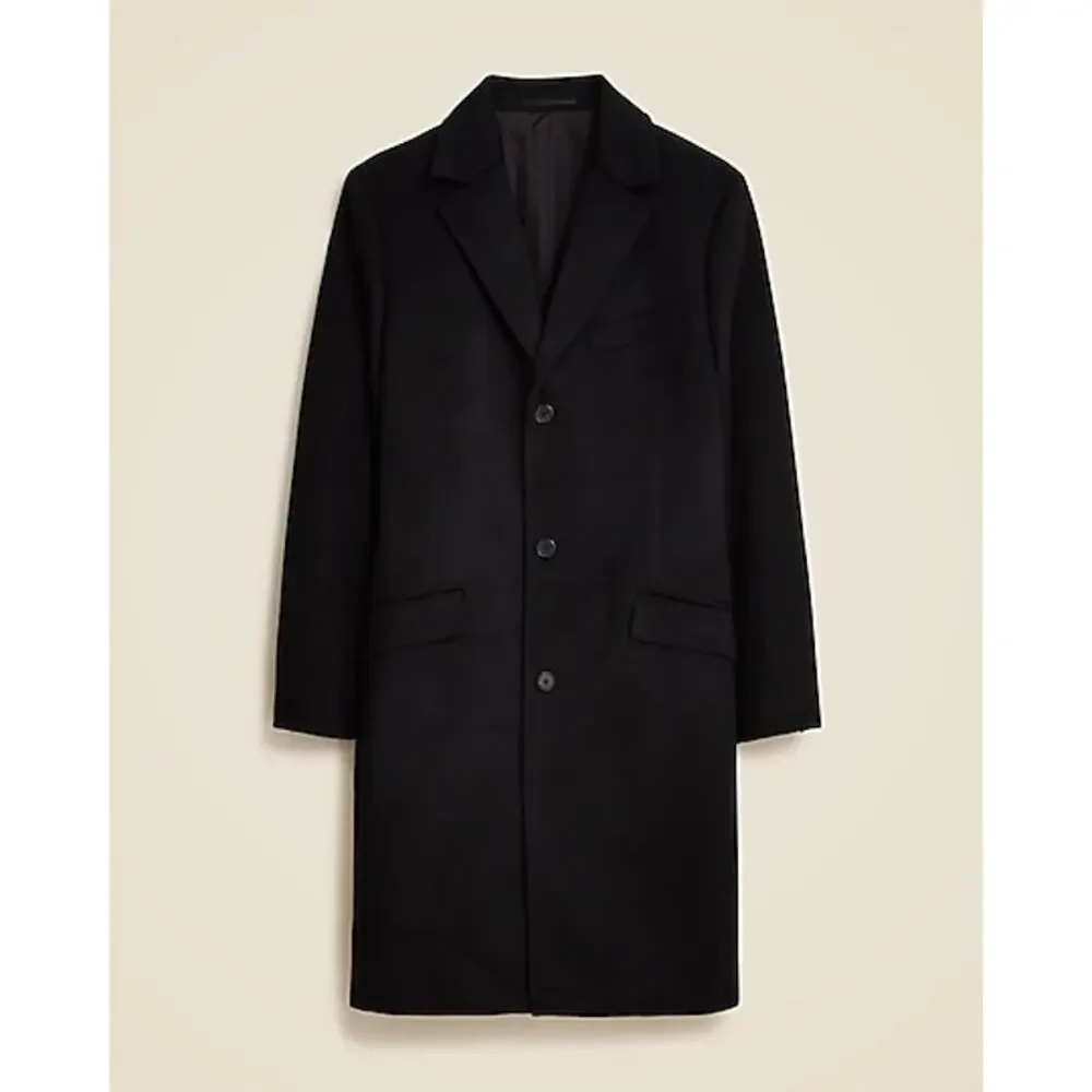 J.Crew Men's Black Rivington Topcoat In Italian Wool Cashmere Blend Size 44L NWT
